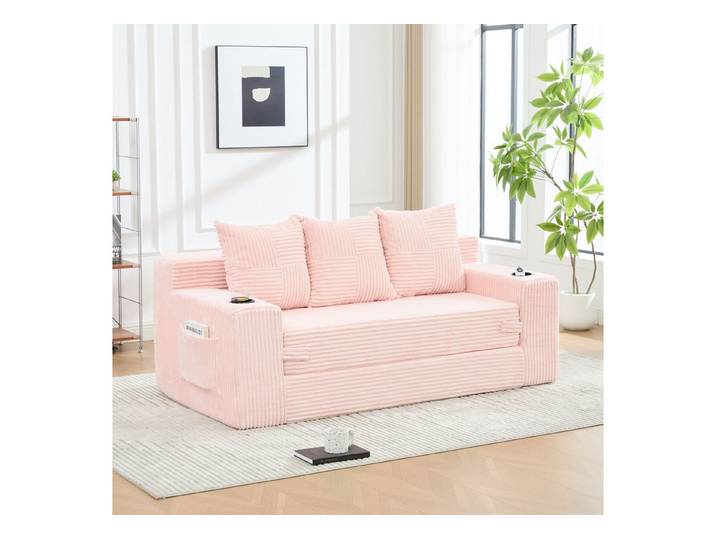 Celya Sofa Dreier-Sofa mit Getränkehalter und seitlichen Taschen, rahmenloser Design mit Rückenlehne, großes Sitz