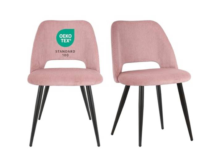 JIJIAN Esszimmerstühle 2er Set, Streifencord mit Ausschnittrückenlehne Stühle Esszimmer, Küchenstühle, Wohnzimmer Essstühle, Gepolsterte Stühle für Esszimmer, Küche, Schlafzimmer, Rosa