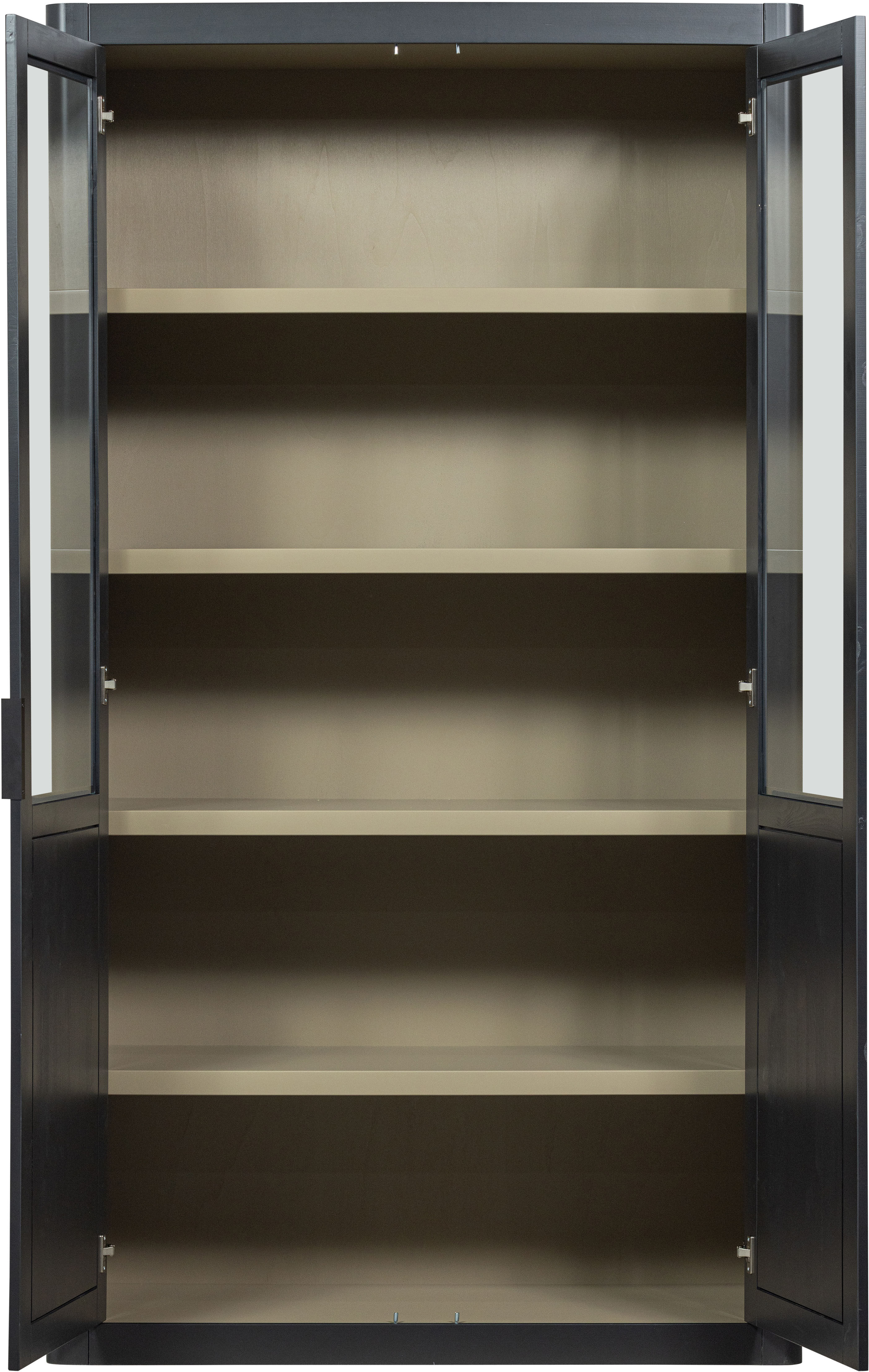 Vitrine WOOOD "Gunnar FSC-Kiefernholz mit Glasstüren H 217 x B 120 x T 48 cm", schwarz, B:120cm H:217cm T:48cm, Massivholz, Schränke, Vitrine, Tragkraft 150 kg gesamt, Pfleigleicht, wasserbasierter Schutzlack schwarz Schwarzmatt, B/H/T: 120cm x 217cm x 48