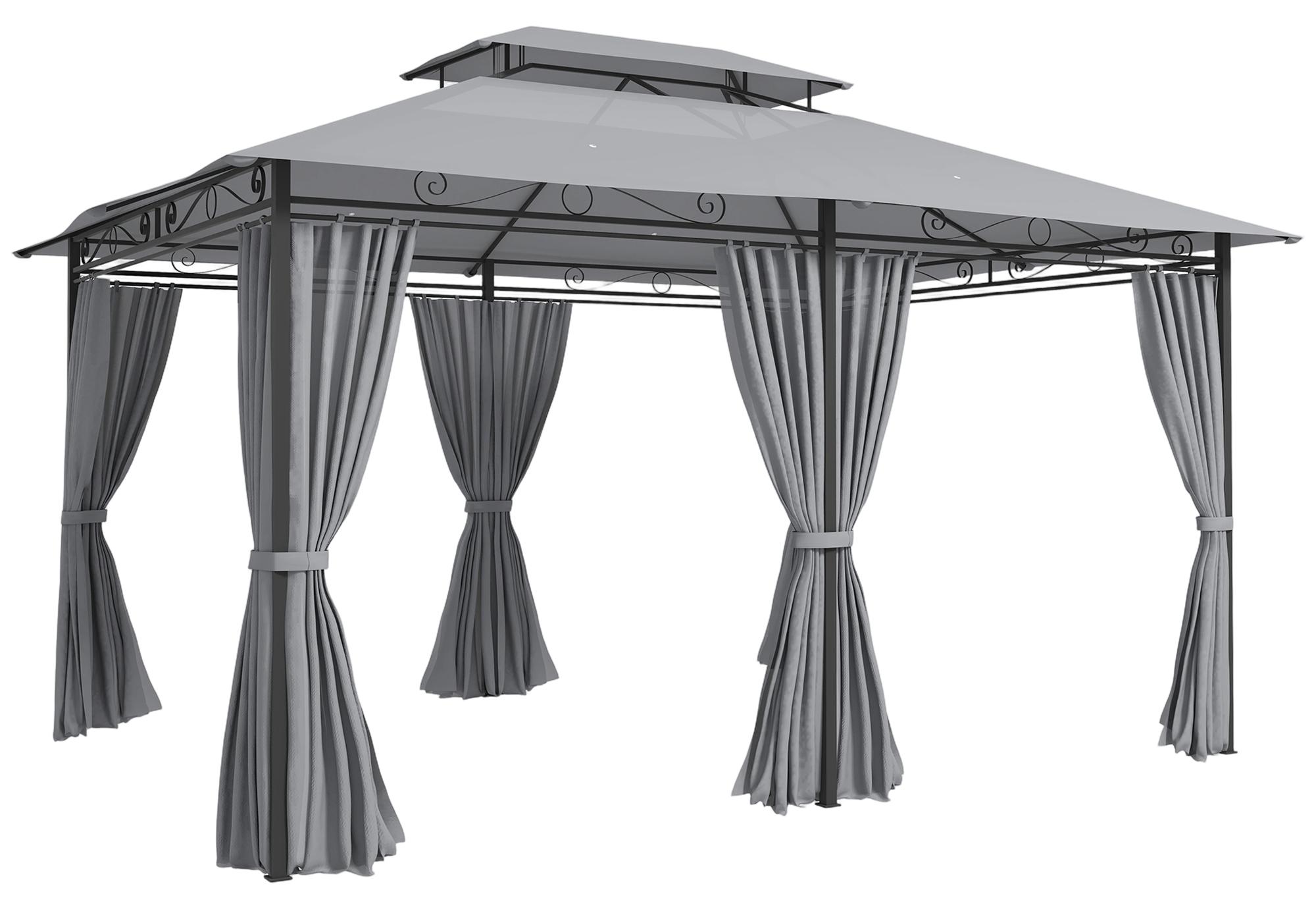 Gartenpavillon, Outdoor Pavillon mit Vorhängen, belüftetem Dach, Dunkelgrau