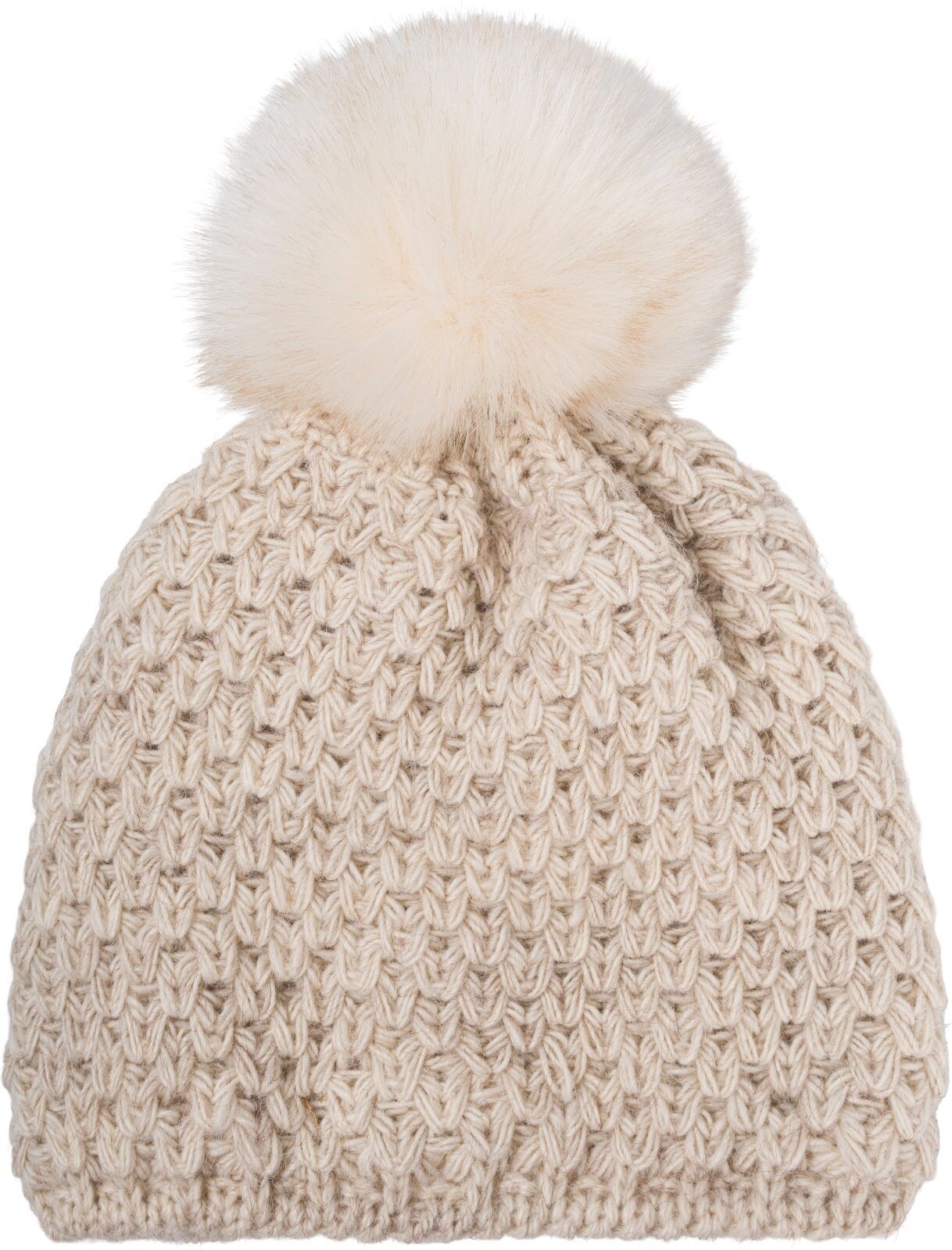Bommelmütze STYLEBREAKER "Kinder Bommelmütze V-Muster Gehäkelt", Mädchen, beige, Modisch, Mützen Bommelmütze