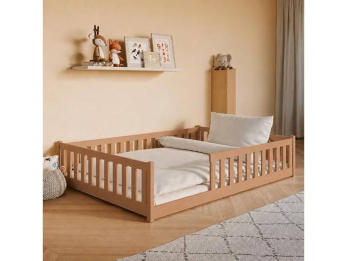 Kids Collective Montessori-Bodenbett 140x200 cm, Zimt, mit Matratze Rausfallschutz, Lattenrost inklusive, für Kinder und Jugendliche