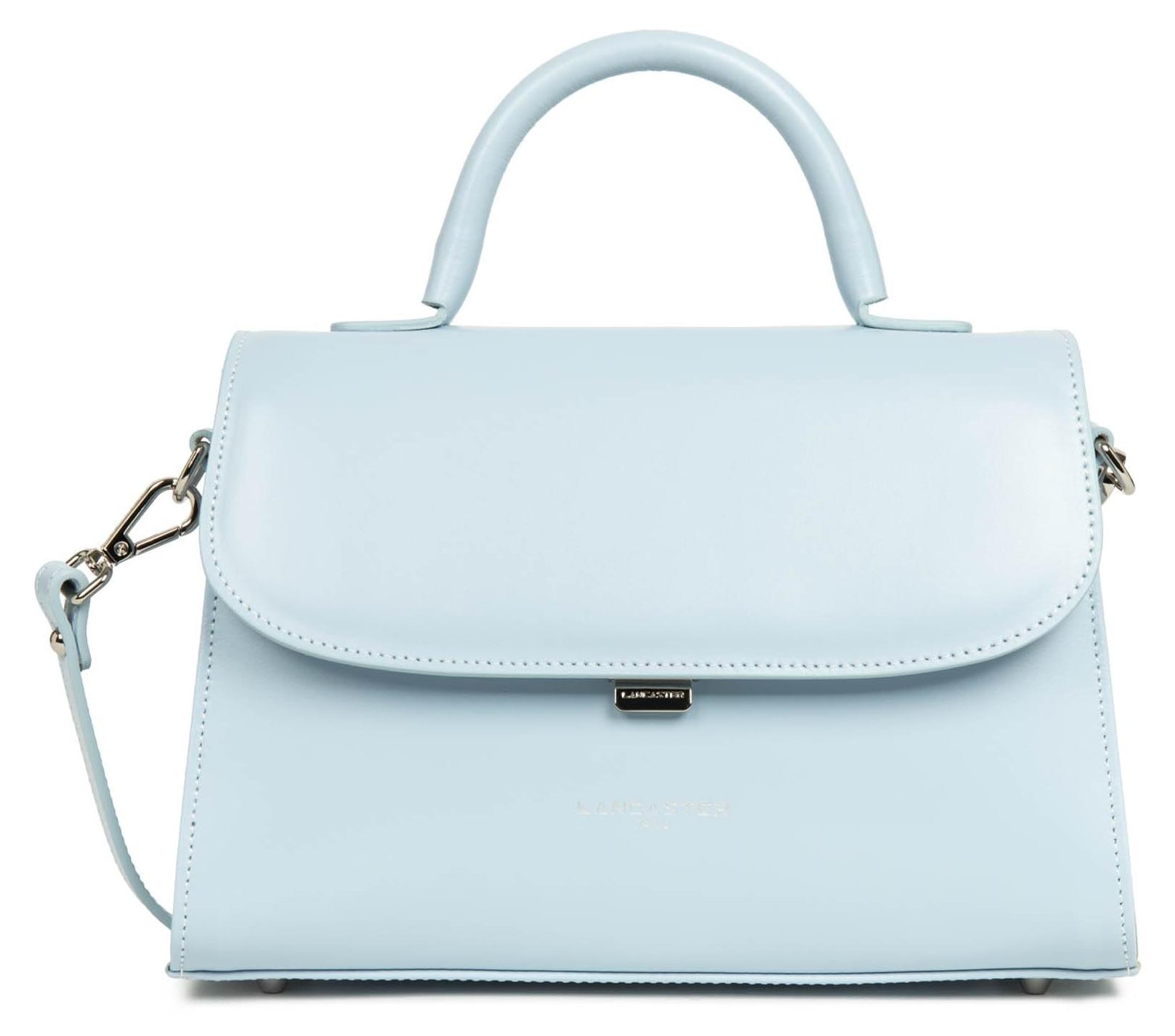 Handtasche aus glattem Rindsleder, Rauchblau, 18x10x26 cm, mit Druckverschluss und cleverer Aufteilung