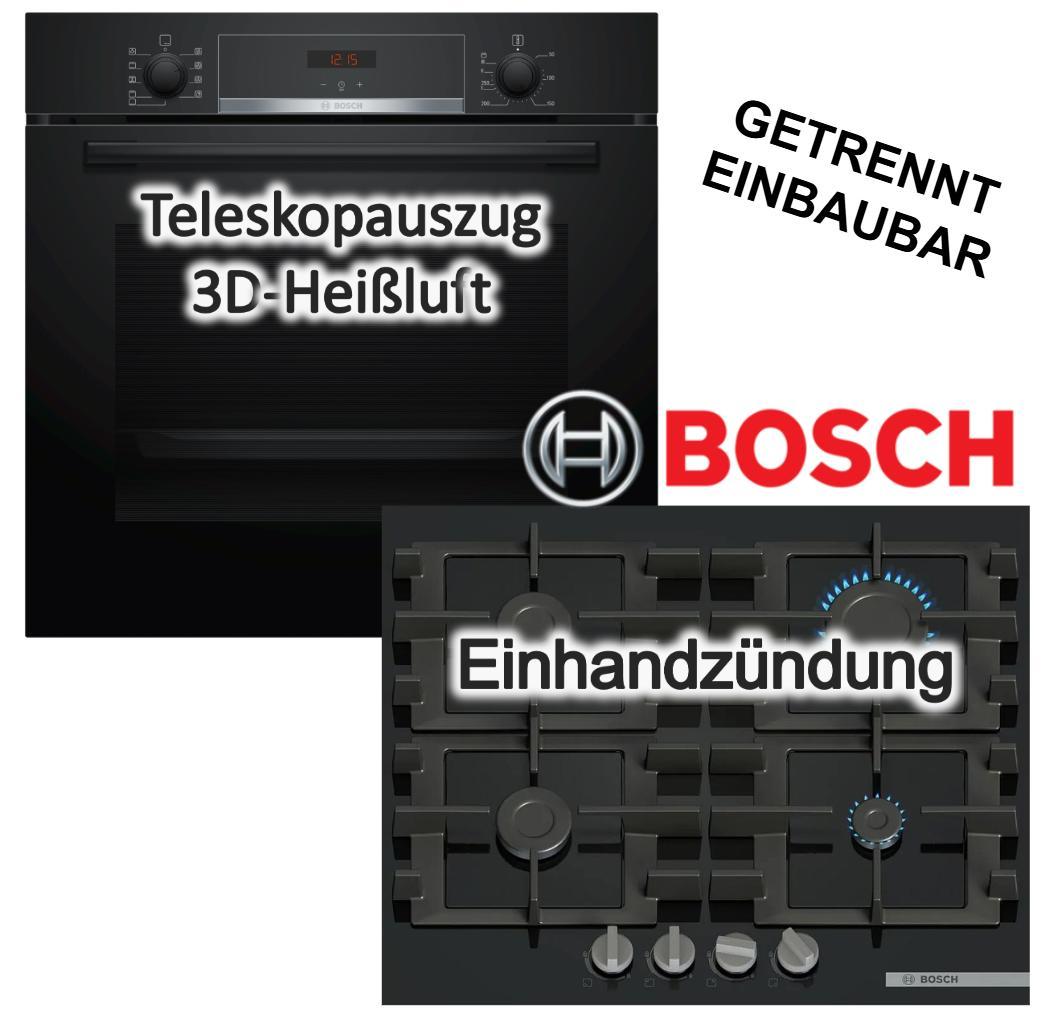 Herdset Bosch Backofen 3D Heißluft Hydrolyse Teleskopauszug Pizzafunktion+ Gaskochfeld GasStop Einhandzündung