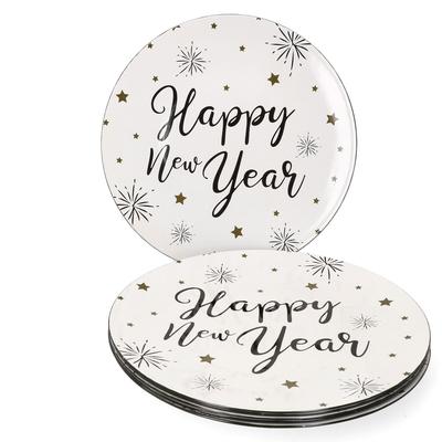 6x Platzteller Happy Year Tisch-Unterlage Deko-Accessoire Platz-Set Neujahr Silvester