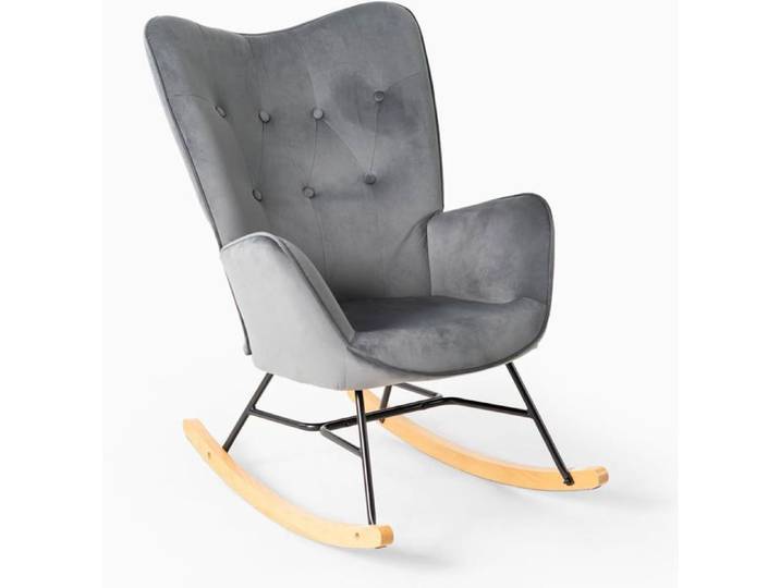 Fauteuil à bascule allaitement scandinave avec accoudoirs en velours gris capitonné - EPPING