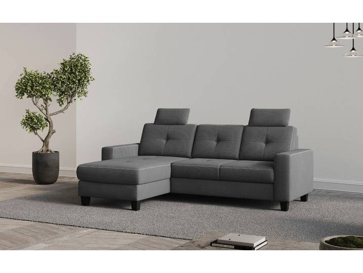 Ecksofa, Grau, 239x164 cm, 90% Polyester, Mit Bettfunktion & Bettkasten, Modern