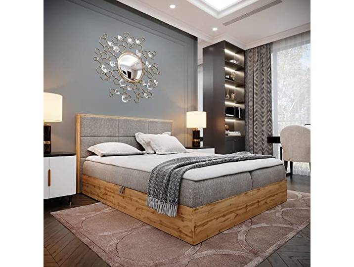 FURNISTAR Boxspringbett LOFT 1-180x200cm Grau. Doppelbett mit Bonellmatratze, Bettkasten, Topper, Kopfteil.