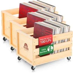 Stagecaptain SPKB-100 NT Schallplattenkiste "Emil" aus Bambus Natur 3x Set