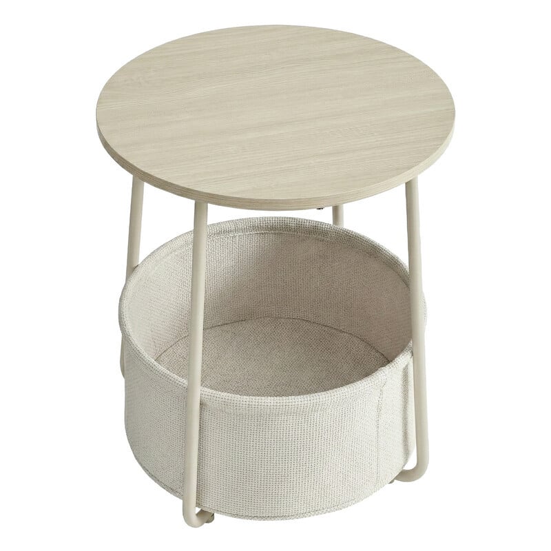 JOYFURNOS Ronde Bijzettafel met Stoffen Mand, Beige