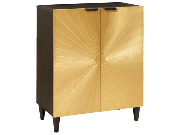 HKTMGDNG Sideboard Schwarz Gold 60x33x75 cm Massivholz Mango Kommode Kompakter Anrichteschrank aus natürlichem Mangoholz in Schwarz-Gold für Wohnzimmer und Esszimmer mit zwei Fächern.