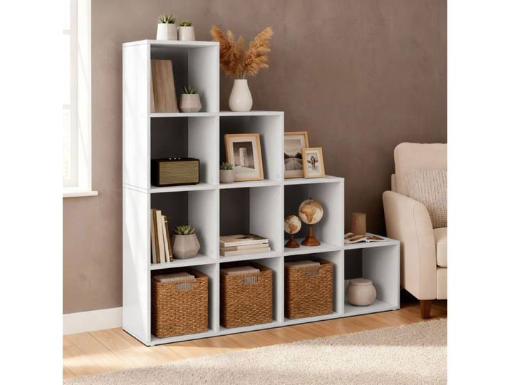Bibliotheque de Rangement à Casiers pour Salon Bureau Chambre 10 Compartiments Blanc