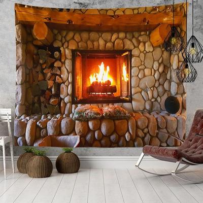 Inspire Select Fantasy Window Scenery Wall Tapestry Tree Hollow & Fireplace Background Hanging Decor 205 59.1 X 39.4 In