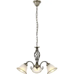 LED Hängelampe Kronleuchter Lüster Hängeleuchte Glas satiniert Pendellampe Esszimmerleuchte Altmessing, 3x 7W 560Lm warmweiß, DxH 60x120cm