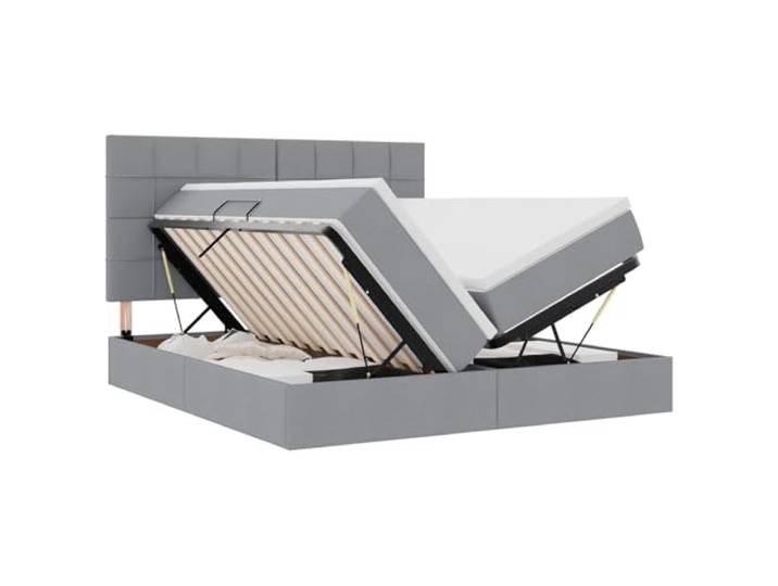 KKgypkn Kunstleder Bett 180 x 200 cm mit Matratze, Stauraumbett Hellgrau mit hydraulischem Liftmechanismus, Aufbewahrungsbett mit Kopfteil und Metallrahmen