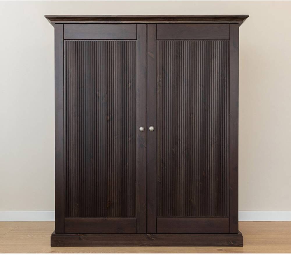 Pharao24.de Wäscheschrank Kleiderschrank aus Massivholz in Dunkelbraun