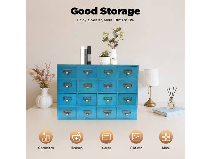Armoire d'apothicaire à 16 tiroirs Commode en tissu Commode de chambre à coucher Tiroir en bois - Boîte de rangement