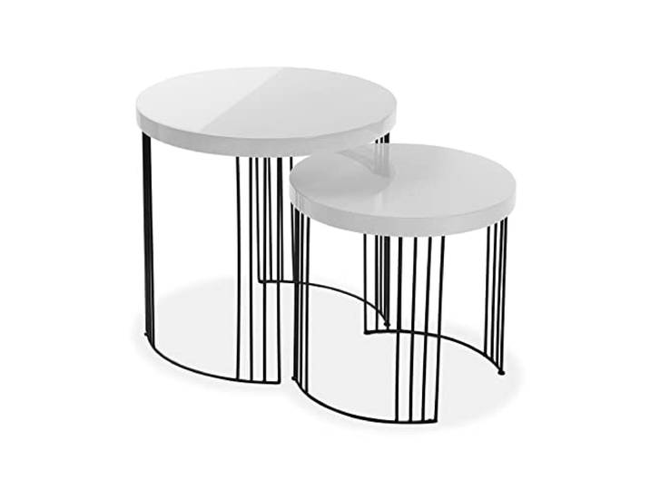 Versa Kansas Beistelltisch für das Wohnzimmer, Schlafzimmer oder die Küche. Moderner, niedriger Tisch, 2er-Set, Maßnahmen (H x L x B) 55 x 55 x 55 cm, Holz und Metall, Farbe: Weiß
