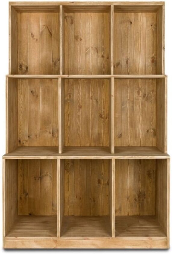 Tradis Etagère 3 niveaux 9 casiers bois massif Beige 119x180x69cm
