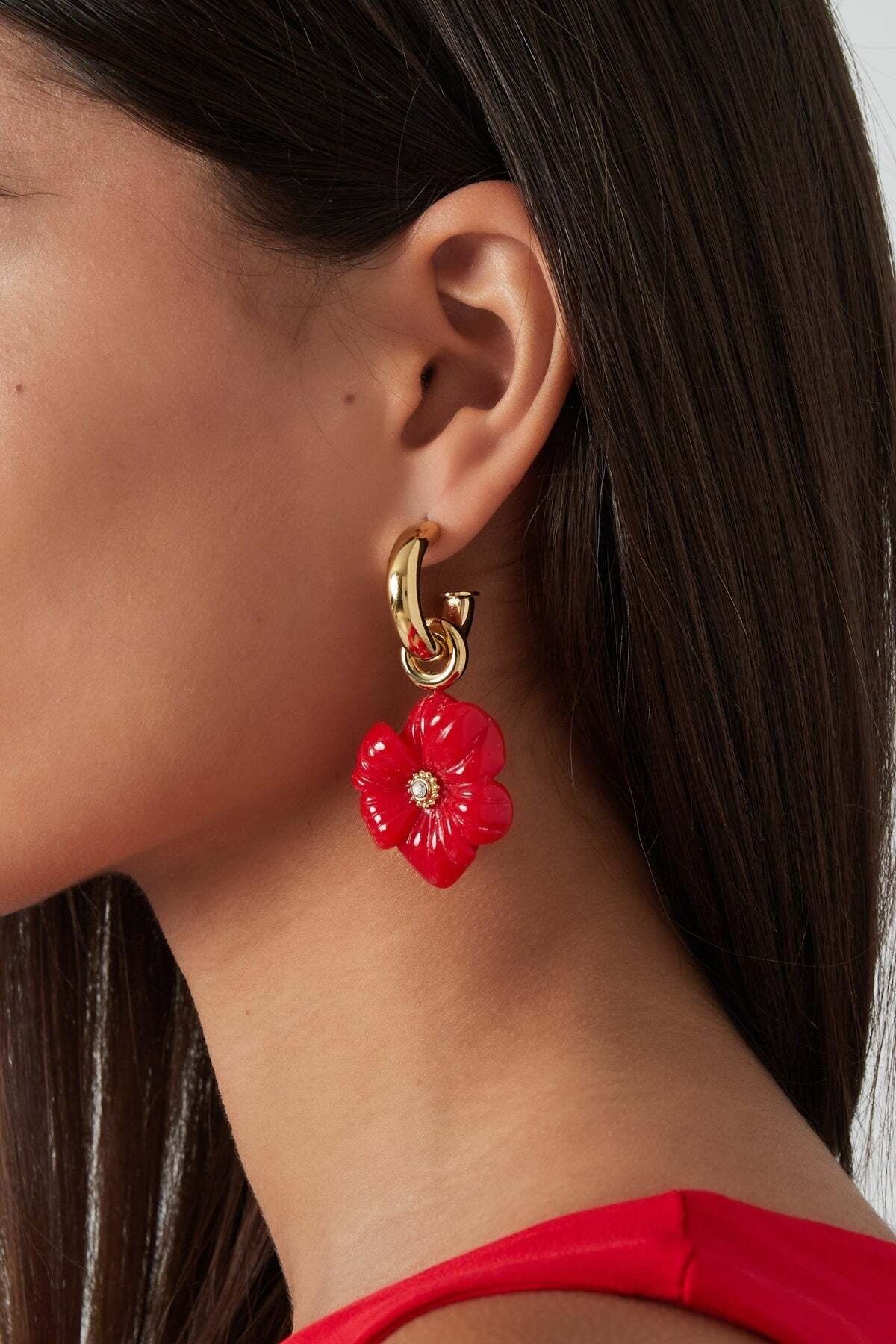 Paar Ohrhänger ADELIA´S "Ohrringe Ohrhänger mit Blütenanhänger aus Edelstahl", rot, Ohrringe, Damen, Edelstahl, Paar Ohrhänger, Blütenanhänger und Gliederdetail prägen diesen stylischen Modeschmuck