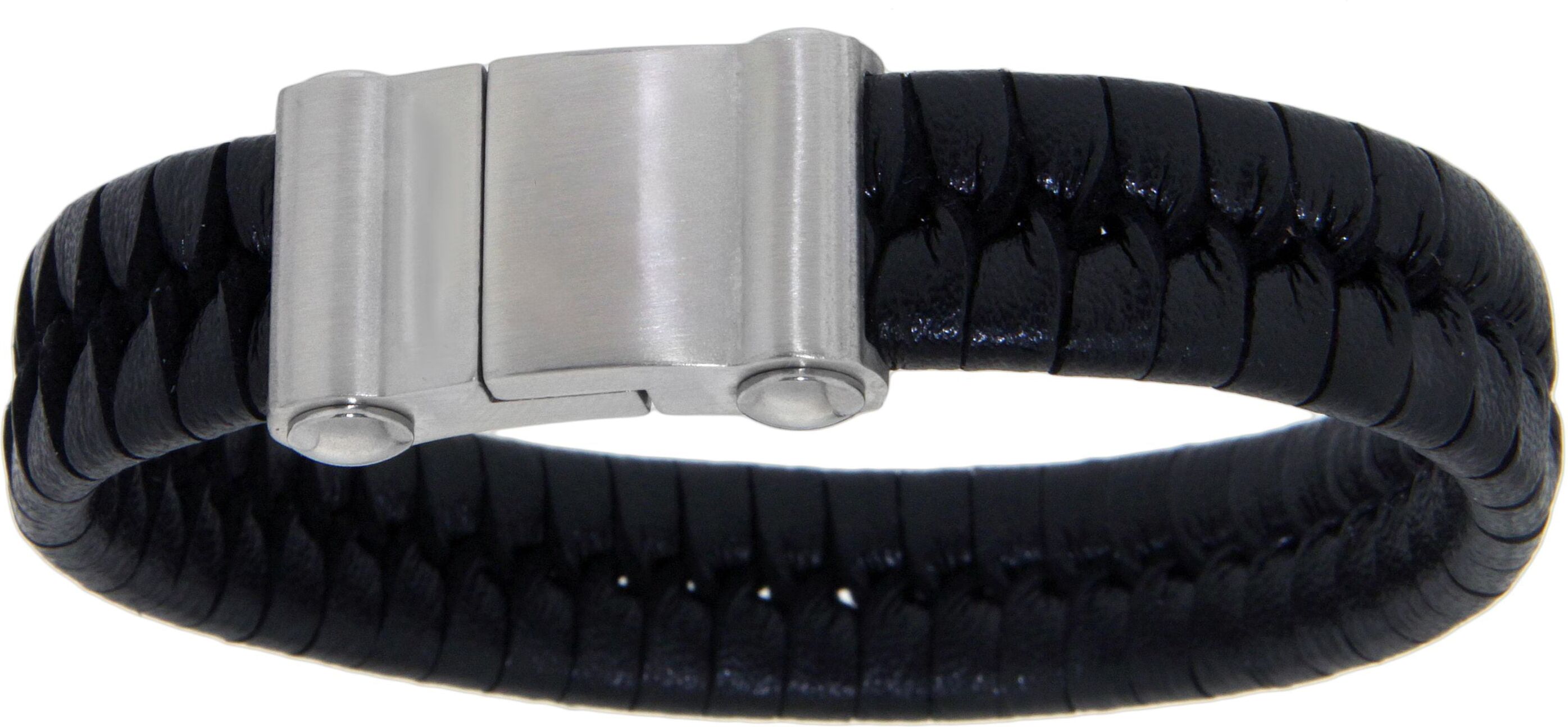 Armband FIRETTI "Schmuck Geschenk Lederarmband, Verschluss gravierbar", schwarz (edelstahlfarben, schwarz), Armbänder, Herren, 21cm, Edelstahl, Armband edelstahlfarben, schwarz 21cm, Edelstahl