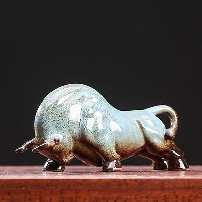 chinesische Feng Shui Keramik-Stierfigur - Wohlstand anziehende Büffelstatue, Schreibtisch-Dekor, Tierkreis-Tier-Handarbeit, nicht elektrisches Sammlerstück