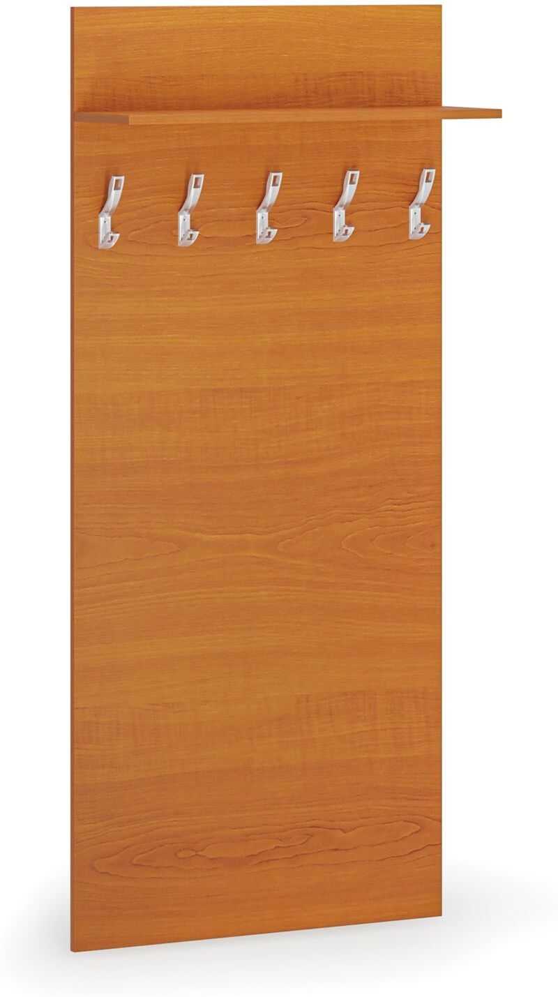 B2B Partner Garderobenwand HORIZONT, 5 Kleiderhaken, Ablage, Holzstruktur horizontal, Kirschbaum