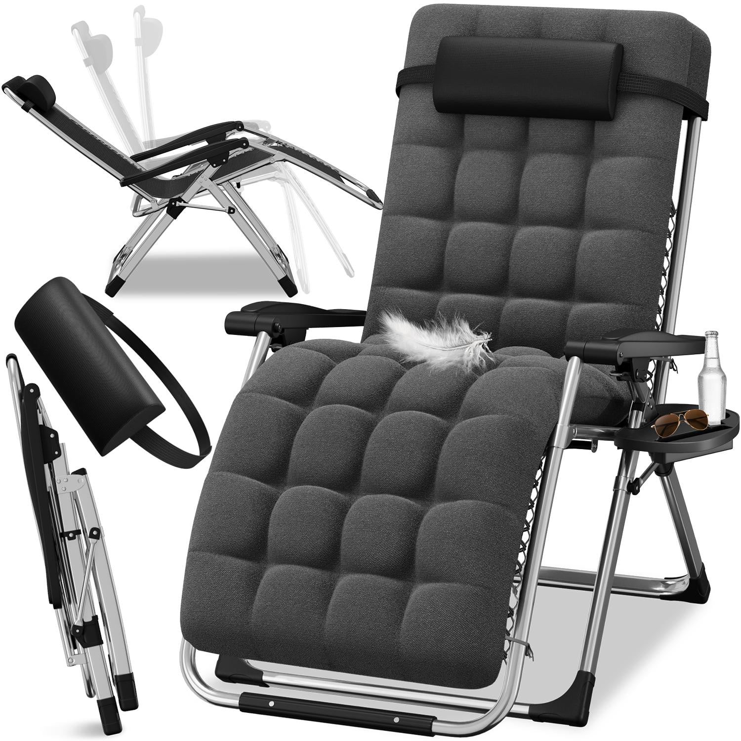 ELONEO Inklapbaar Ligbed met Premium Bekleding en Bekerhouder, Zwart