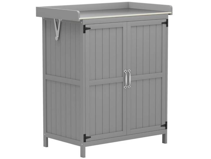 ComfortXL Gartenschrank Arbeitsfläche Grau, Metall, 43x88x74 cm, Gartenzubehör, Geräteschuppen