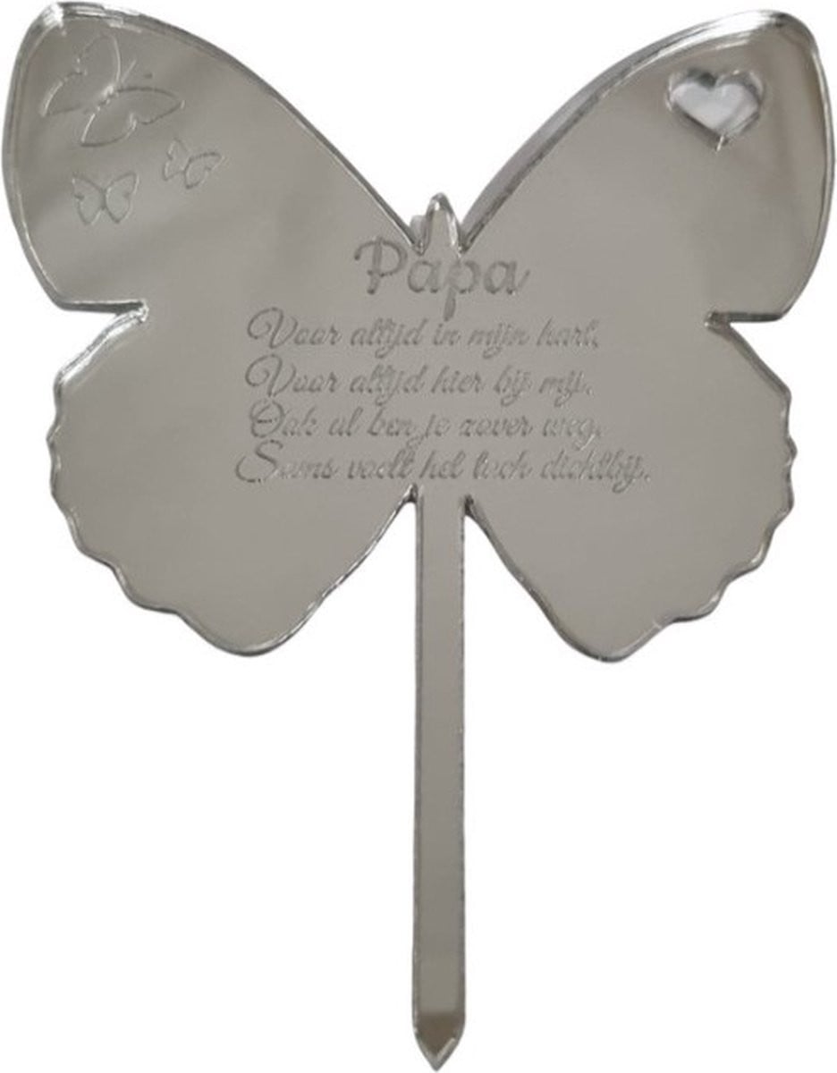 Bloemensteker Papa - Vlinder grafsteker - Zilver acrylaat