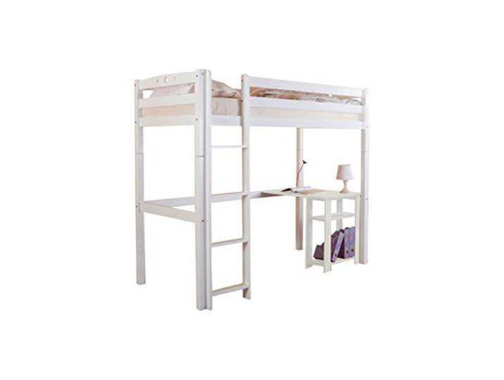 TiCAA Hochbett Kinderbett Tolly Buche massiv Weiss teilbar
