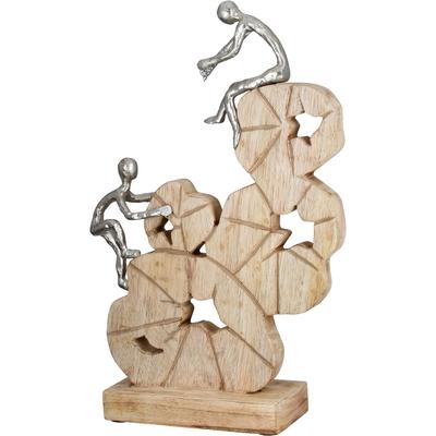 Skulptur GILDE "Skulptur To the peak", braun (naturfarben, silberfarben), B:29cm H:45cm T:9cm, Mangoholz, Dekofiguren