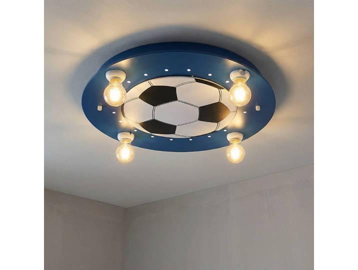 Plafondlamp Fußball, dimbaar, blauw, Kinderkamer, Hout, plafondlamp
