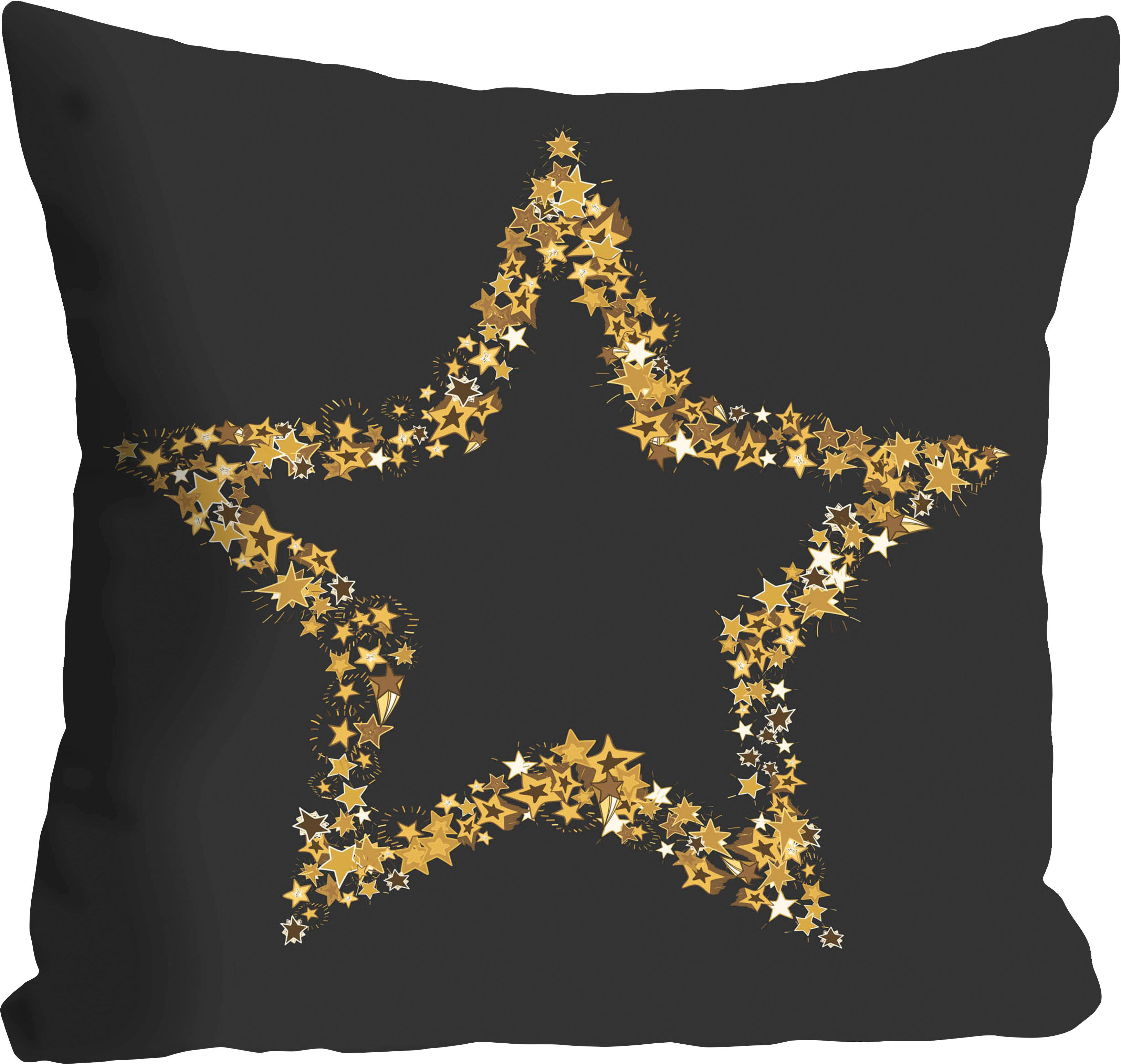 Dekokissen QUEENCE "Hanna", gold (goldfarben, bedruckt), B:40cm L:40cm, Polyester, Dekokissen_Sitzkissen_Kissenhüllen, Dekokissen, Kissenhülle,Stern,Glänzend,Weihnachten,Grauer Hintergrund goldfarben, bedruckt B/L: 40cm x 40cm, 1 Stk.