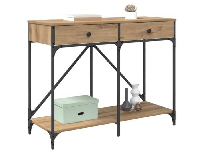 KTHLBRH Konsolentisch Eiche Handwerk 100 x 39 x 78,5 cm Technisches Holz, Metallrahmen matt, 2 Schubladen, 1 Einlegeboden, 60 kg Tragkraft