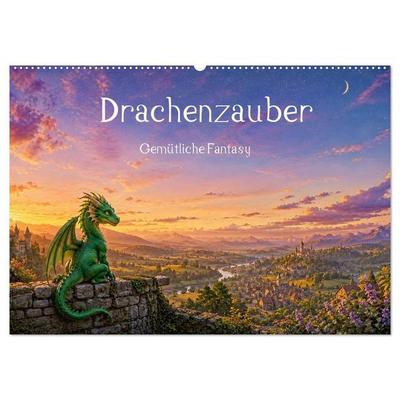 Drachenzauber - Gemütliche Fantasy (Wandkalender 2027 DIN A2 quer), CALVENDO Monatskalender