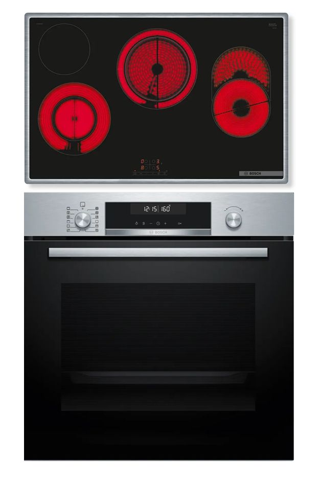 Bosch HBD672LS83 (HBG578BS3 + PKH845BB1D) Backofen-Set groß AutoClean mit autarkem 80 cm Glaskeramik Kochfeld