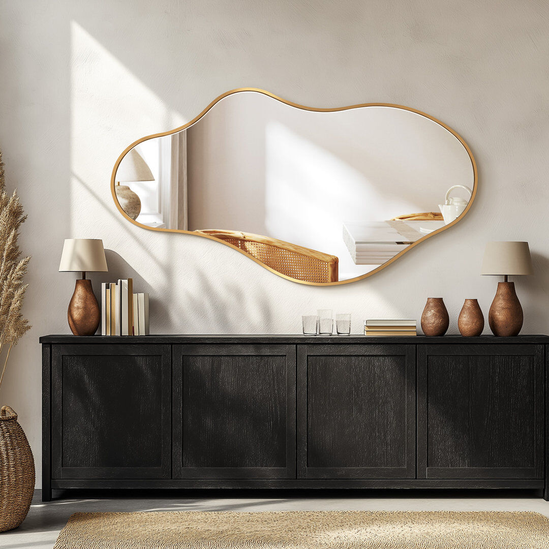 Fairmont Park Irregular Metal Framed Wall Mirror, Asymmetrical Mirrors for Bathroom Gold 60 cm H x 110 cm W
