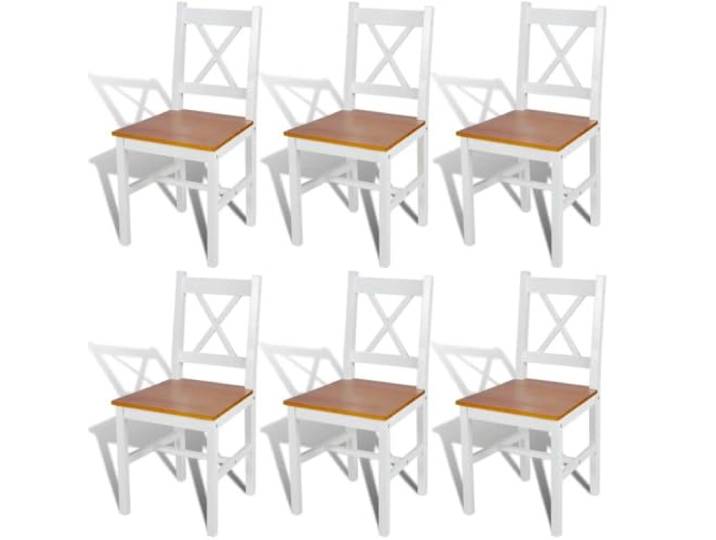 KTHLBRH 6er Set Esszimmerstühle Weiß Kiefernholz Stühle für Küche Esszimmer Massives Kiefernholz, ergonomische Form, glatte Lackierung, belastbar bis 110 kg, für Esszimmer und Küche