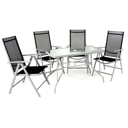 VCM 5-tlg. Set Gartenmöbelset   Klappstühle   Gartengarnitur   Glastisch   Sitzgruppe   Garten-Set