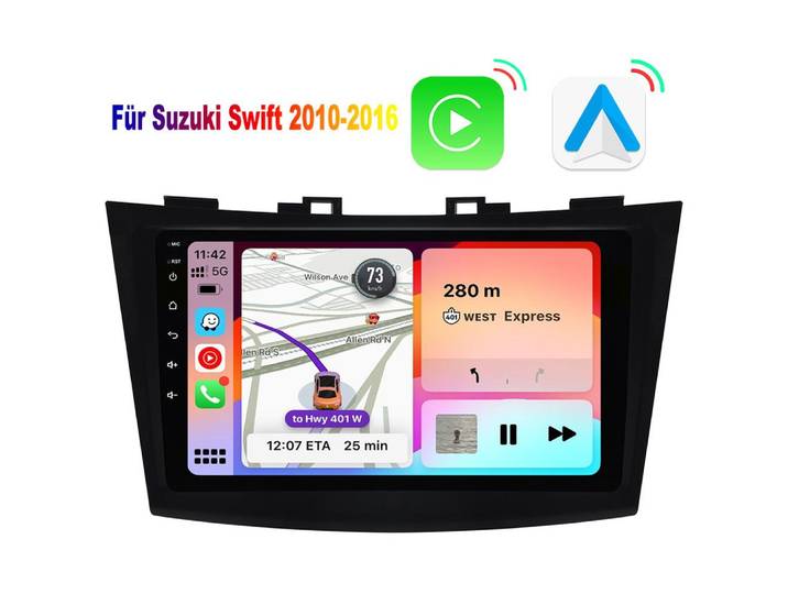 A-Sure Autoradio Android Auto Carplay DSP SWC BT Für Suzuki Swift 2010-2016 Autoradio (Linux, USB, AM, 1280*720)