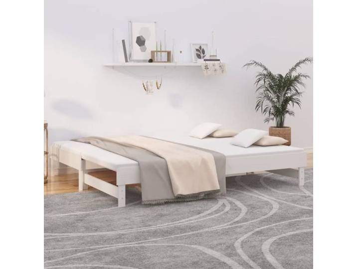 Lit coulissant Blanc KEENSO 2x(100x200) cm Bois de pin massif
