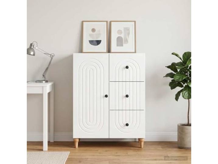 RJPLMFV Anrichte, weiß, glänzend, 66 x 34,5 x 90 cm, aus Holz Praktische Regale, 90° drehbare Türen, vielseitig verwendbar für Wohnzimmer oder Esszimmer, pflegeleicht