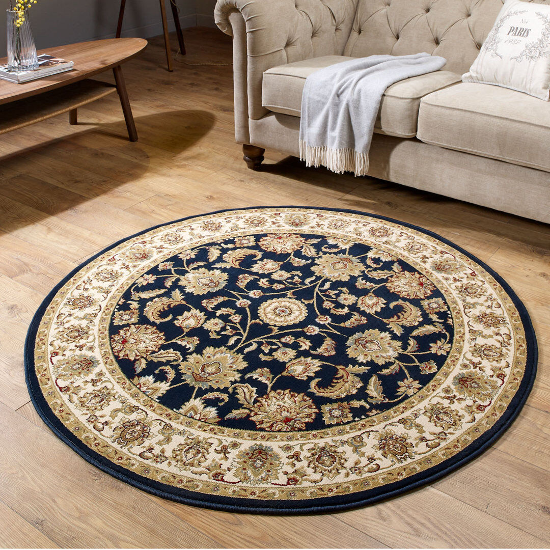 Bloomsbury Market Bogner Round Oriental Dhurrie Area Rug Navy Round 150cm