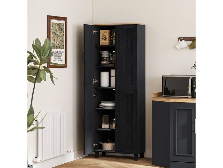 HOMCOM Armoire Cuisine 170cm Moderne Noir 4 Portes Étagères