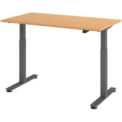 bümö elektrisch höhenverstellbarer Schreibtisch Buche 140x80 cm, Gestell: Graphit - Büroschreibtisch höhenverstellbar elektrisch, elektrischer