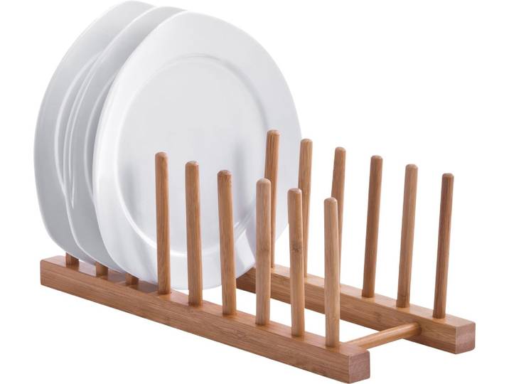 Geschirrständer ZELLER PRESENT, beige (natur), B:34cm H:12cm T:12,5cm, Bambus, Geschirrständer, Geschirrständer, aus Bambus, für bis zu 8 Teller