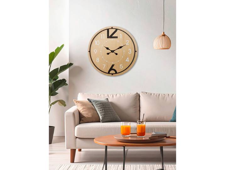 Horloge Jonestown MDF panneau de fibres de bois à densité moyenne , naturel Ø 60cm Marron