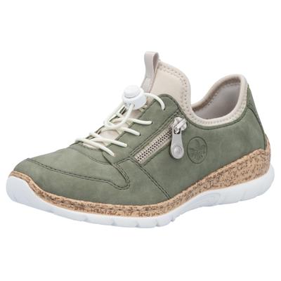 Slip-On Sneaker RIEKER, Damen, Gr. 38, grün (schilfgrün), Lederimitat, Textil, Schuhe Sneaker, Freizeitschuh, Halbschuh, Slipper mit leichter Laufsohle, Topseller