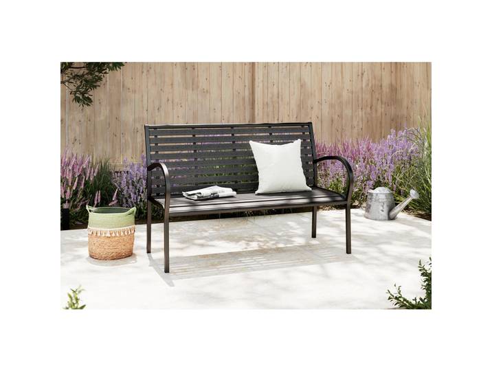 Ambia Garden Gartenbank, Schwarz, Metall, Kunststoff, 125x81x60 cm, Gartenmöbel, Gartenbänke, Gartenbänke